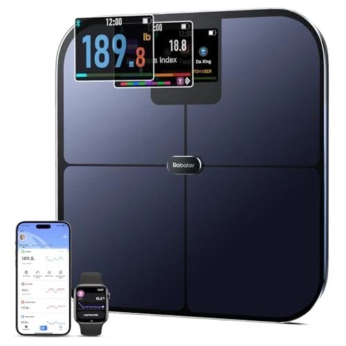 Smart Scale with BMI, Body Fat, Muscle Mass, Digital Scale for Body Weight, 25 Composition Metrics, Large Color Display,... — Smart Scale, Rabater