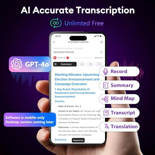 AI Voice Recorder with Free Transcription and Summarization — Translator Device, Tophorse