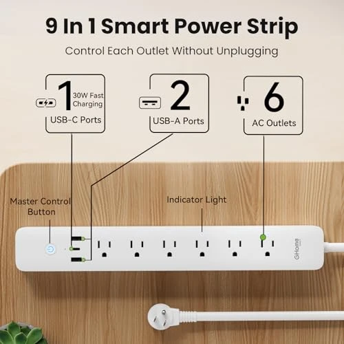 Smart Plug Power Strip with 6 Outlets and 3 USB Ports — Smart Plug, GHome Smart