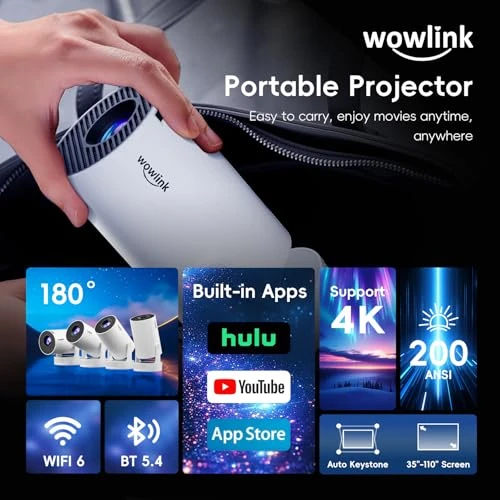 Mini Projector with WiFi 6 and Bluetooth 5.4 — Smart Projector, wowlink