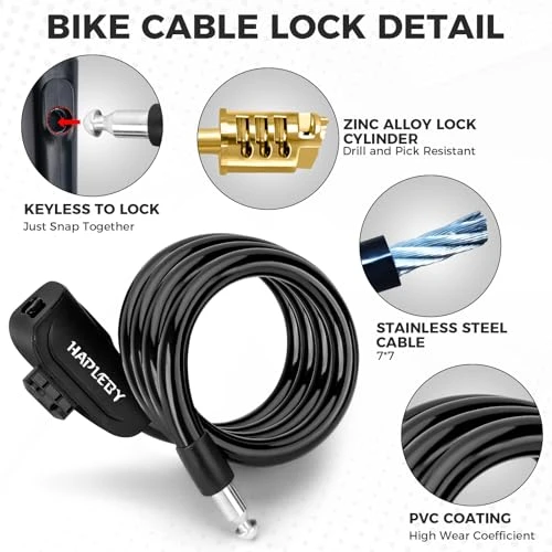 Premium Bike Lock with Keys and Mounting Bracket, Hapleby