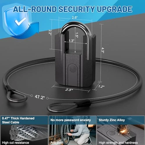 Smart Fingerprint Bike Lock with Key and 4FT Steel Cable — Smart Lock, APECYC