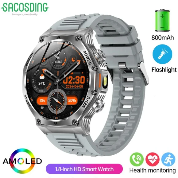 Outdoor Smart Watch with Large Battery and LED Flashlight — Smart Watch, SACOSDING