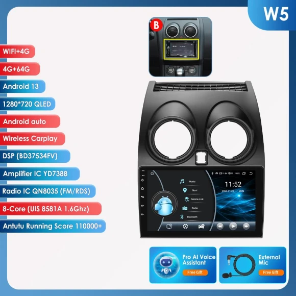AI Voice Car Radio with Android Auto and CarPlay — Car Infotainment System, Hizpo