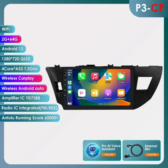 CarPlay 4G-LTE 2-Din Android Multimedia Head Unit with GPS Navigation — Car Infotainment System, OSSURET