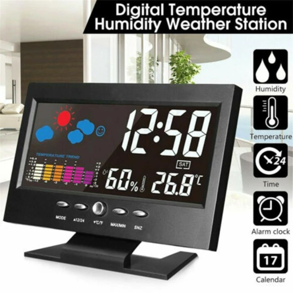 Color LCD Screen Home Perpetual Calendar Weather Station Thermometer with Humidity, Weather, and Repeat Alarm, LIAESMART Home