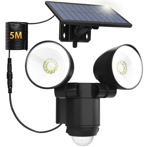 Solar Outdoor Motion Sensor Security Light with Dual Light and Adjustable Settings, HAARAY