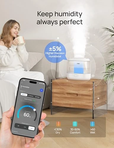 Smart Humidifier with Top Fill, 36-Hour Runtime, and Voice Control — Humidifier, Dreo