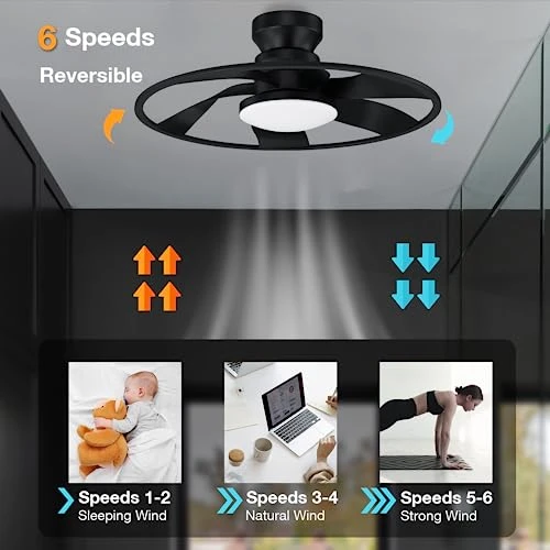 Smart Low Profile Ceiling Fan with Lights, Hoenofly