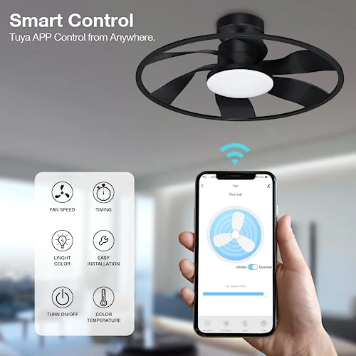 Smart Low Profile Ceiling Fan with Lights, Hoenofly
