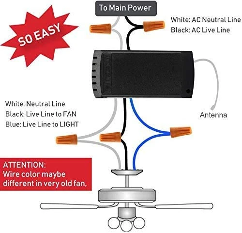 Universal Ceiling Fan Light Remote Control Kit — Smart Fan, QIACHIP