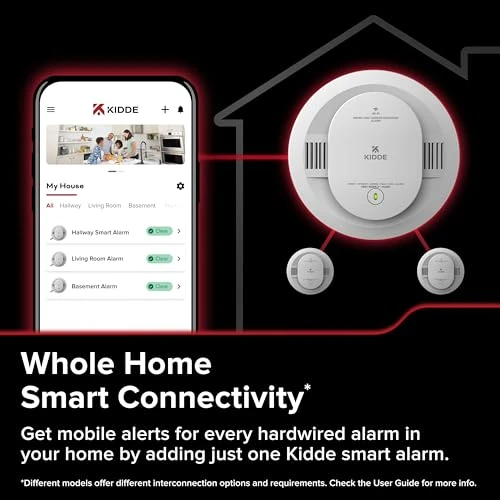 Hardwired App Enabled Smart Smoke Detector with AA Backup Battery, Interconnected Alarm, Kidde