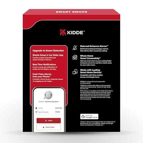 Hardwired App Enabled Smart Smoke Detector with AA Backup Battery, Interconnected Alarm, Kidde