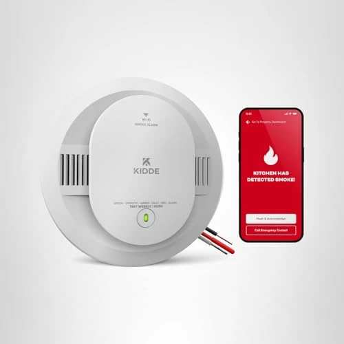 Hardwired App Enabled Smart Smoke Detector with AA Backup Battery, Interconnected Alarm, Kidde