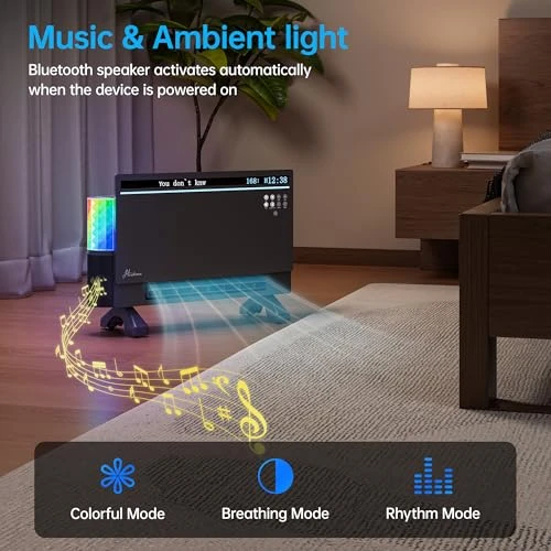 Smart Electric Panel Space Heater with Bluetooth Speaker, Lyric Display & RGB Lights, Hawkrown