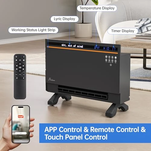 Smart Electric Panel Space Heater with Bluetooth Speaker, Lyric Display & RGB Lights, Hawkrown
