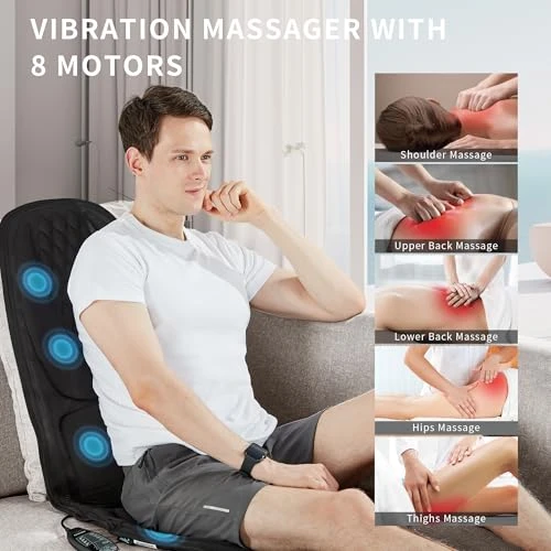 Back Massager with Heat, Massage Seat Cushion with 3D Lumbar Support, 8 Vibrating Motors Massager Chair Pad for Full... — Massage Chairs, Comrelax