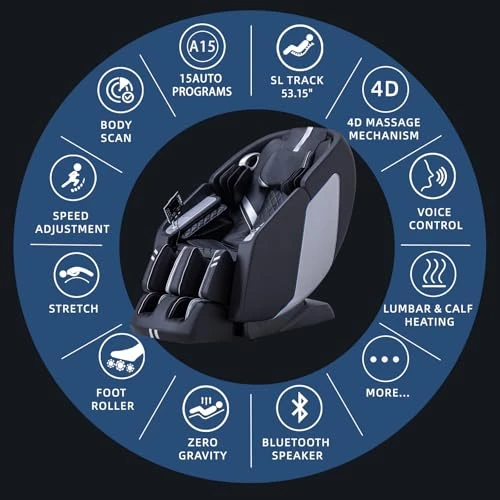 Full Body Massage Chair with Zero Gravity, Extendable Footrest, SL Track, 15 Modes, AI Voice Control, Yoga Stretch, Foot... — Massage Chairs, MassaMAX