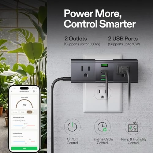 GrowHub Outlet Controller with Temperature and Humidity Sensor Probe — Smart Plug, VIVOSUN