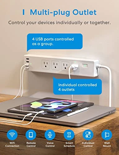 Smart Power Strip with 4 Outlets and 4 USB Ports — Smart Plug, meross