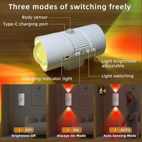 Rechargeable RGB Motion Sensor Night Light, XXMANX