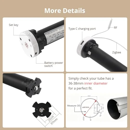 Rechargeable Roller Blinds Motor for 38mm Tube, Blindsmart