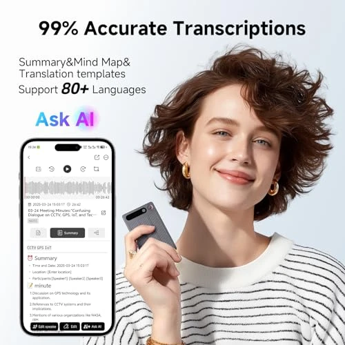 Voice Recorder with AI Transcription, Summarization, and Translation — Translator Device, Yorlu