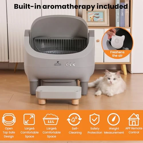 Automatic Self-Cleaning Litter Box with Raised Step, Open Top, and Smart App Control — Self-Cleaning Litter Box, HALKYDY