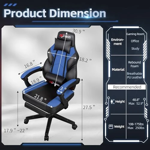 Gaming Chair with Footrest and Massage Lumbar Support — Smart Chairs, DL-win