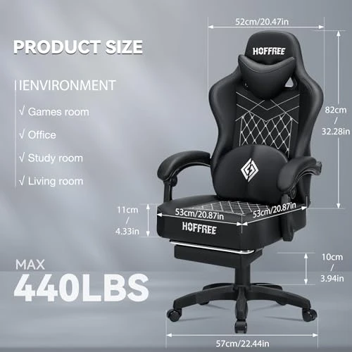 Gaming Chair with Speakers, Massage, and Footrest — Ergonomic Chair, HOFFREE
