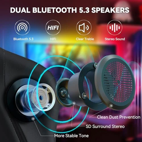 Gaming Chair with Speakers, Massage, and Footrest — Ergonomic Chair, HOFFREE