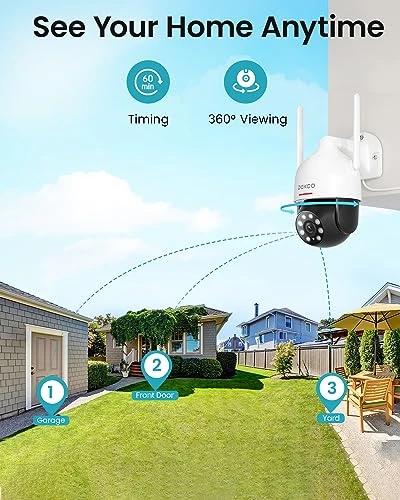 Outdoor Security Camera with Pan-Tilt 360° View, Motion Detection, and Full-Color Night Vision — Security Camera, DEKCO