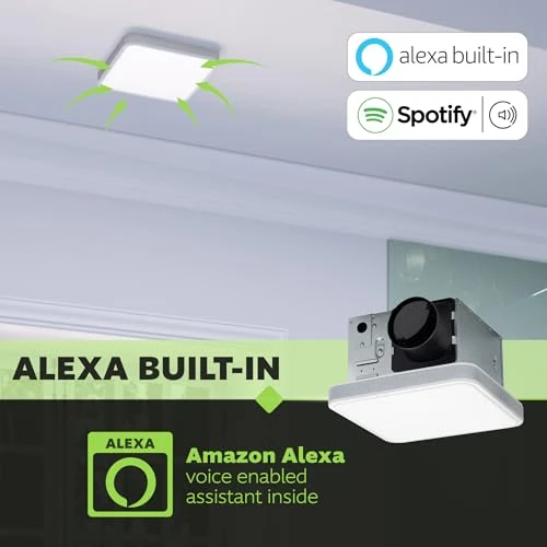 Smart Bathroom Fan with Alexa Voice Assistant, Color Changing LED Light, and Bluetooth Speakers — Smart Fan, Homewerks Worldwide