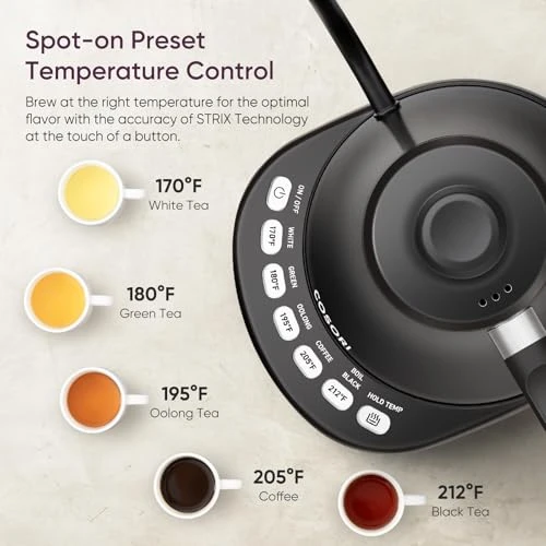 Electric Gooseneck Kettle with 5 Temperature Control Presets — Electric Kettle, Cosori