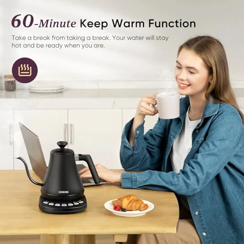 Electric Gooseneck Kettle with 5 Temperature Control Presets — Electric Kettle, Cosori