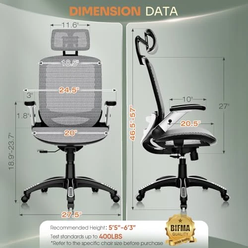 Ergonomic Office Chair with Headrest, Flip-Up Arms, Tilt Lock, and Wide Cushion — Smart Chairs, GABRYLLY