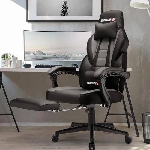 Gaming Chair with Massage, Ergonomic Heavy Duty Design with Footrest and Lumbar Support, Large Size Cushion High Back... — Smart Chairs, BOSSIN