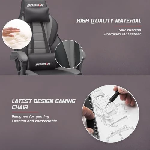 Gaming Chair with Massage, Ergonomic Heavy Duty Design with Footrest and Lumbar Support, Large Size Cushion High Back... — Smart Chairs, BOSSIN