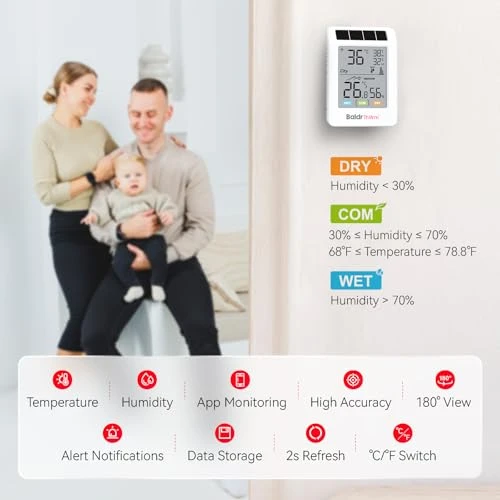 WiFi Bluetooth Thermometer Hygrometer with Solar Boost — Smart Thermometer, BaldrTherm