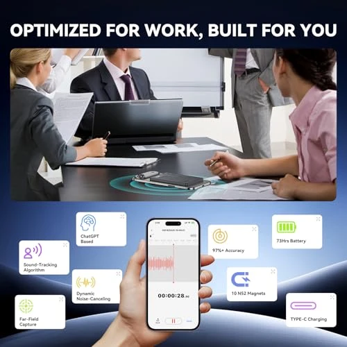 AI Voice Recorder with Magnetic Mount, Hagibis