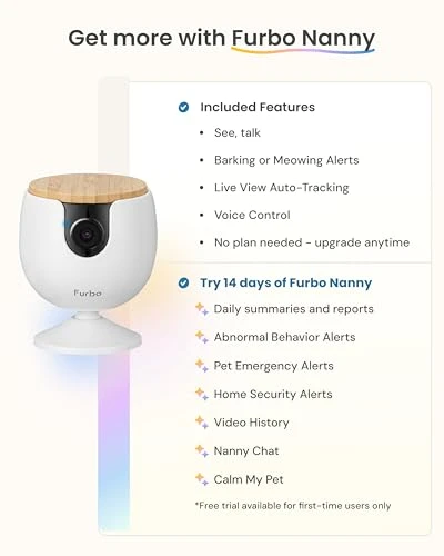 Pet Camera with Barking/Meowing Alerts and Tracking, Furbo