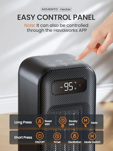 Space Heater with Thermostat, WiFi Voice Control, Quiet Operation, MORENTO