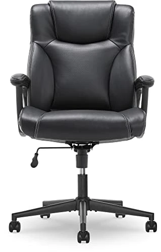 Executive Office Chair with Layered Body Pillows, Contoured Lumbar, Adjustable Seat Height, Bonded Leather — Ergonomic Chair, Serta
