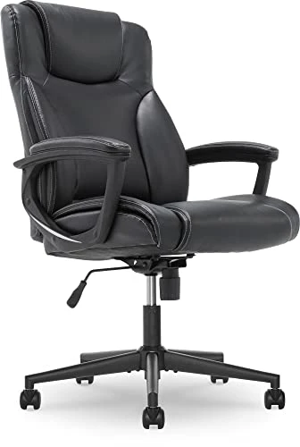 Executive Office Chair with Layered Body Pillows, Contoured Lumbar, Adjustable Seat Height, Bonded Leather — Ergonomic Chair, Serta