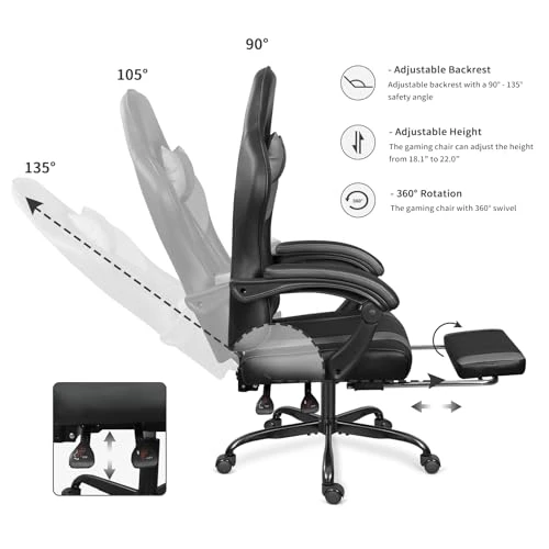 Gaming Chair with Footrest and Massage Lumbar Support — Gaming Chairs, ErgoDesign