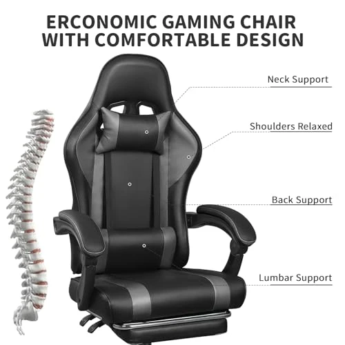 Gaming Chair with Footrest and Massage Lumbar Support — Gaming Chairs, ErgoDesign