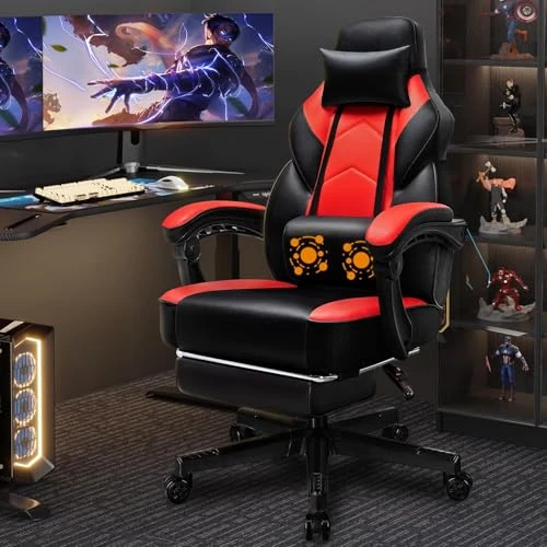 Gaming Chair with Footrest, Massage Lumbar Support, Height Adjustment, and 360° Swivel Seat — Smart Chairs, Shintenchi