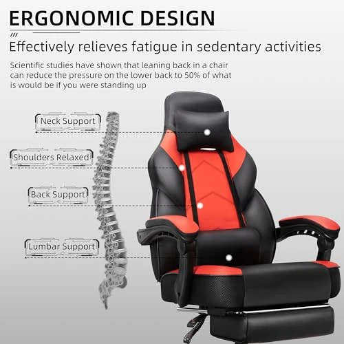 Gaming Chair with Footrest, Massage Lumbar Support, Height Adjustment, and 360° Swivel Seat — Smart Chairs, Shintenchi