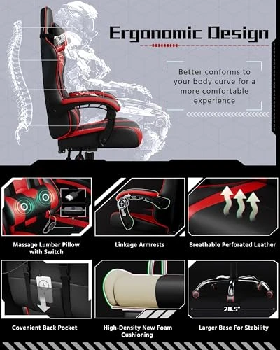 Gaming Chair with Headrest and Massage Lumbar Support — Smart Chairs, Yaheetech