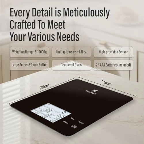 Smart Kitchen Scale with Bluetooth App, High-Precision Digital Food Scale for Baking, Cooking & Diet, 10000 Food... — Smart Scale, EILISON